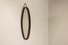 Italian Vintage Oval Mirror with Stained Teak Frame 1960s - 3768878