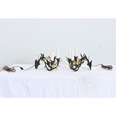 Italian Vintage Pair of Tole Floral Wall Sconces - 4690470