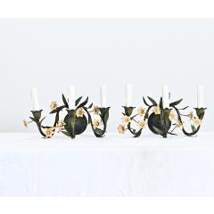 Italian Vintage Pair of Tole Floral Wall Sconces - 4690502