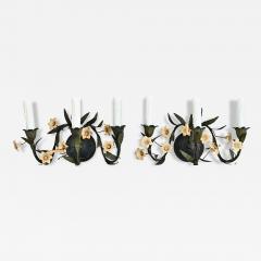 Italian Vintage Pair of Tole Floral Wall Sconces - 4705733
