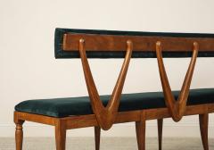 Italian Walnut Carved Settee Bench with Velvet Seat circa 1950 - 4783650