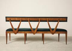 Italian Walnut Carved Settee Bench with Velvet Seat circa 1950 - 4783667