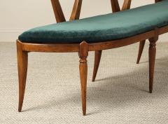 Italian Walnut Carved Settee Bench with Velvet Seat circa 1950 - 4783676