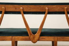 Italian Walnut Carved Settee Bench with Velvet Seat circa 1950 - 4783682