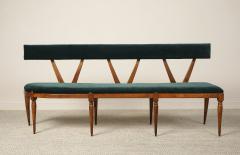 Italian Walnut Carved Settee Bench with Velvet Seat circa 1950 - 4783752