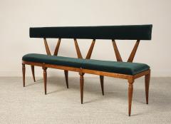 Italian Walnut Carved Settee Bench with Velvet Seat circa 1950 - 4783754
