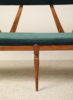 Italian Walnut Carved Settee Bench with Velvet Seat circa 1950 - 4783763