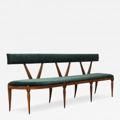 Italian Walnut Carved Settee Bench with Velvet Seat circa 1950 - 4791839