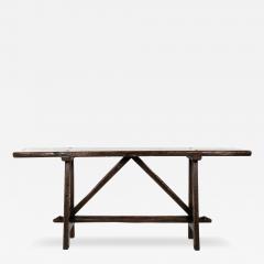 Italian Walnut Narrow Trestle Table with Plank Top and Stretcher Base Circa 1700 - 3841413