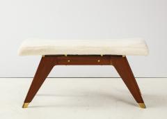 Italian Walnut and Brass Long Bench with Shaped Upholstered Seat - 1833558