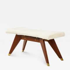 Italian Walnut and Brass Long Bench with Shaped Upholstered Seat - 1834289