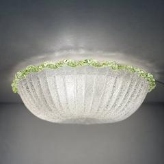Italian White Graniglia Budino Murano Glass Flush Mount With Green Trimming - 4735815