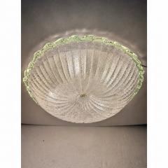 Italian White Graniglia Budino Murano Glass Flush Mount With Green Trimming - 4735816