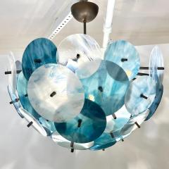 Italian White Teal Turquoise Blue Murano Glass Sputnik Half Dome Chandelier - 3987971