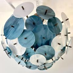 Italian White Teal Turquoise Blue Murano Glass Sputnik Half Dome Chandelier - 3987972