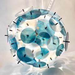 Italian White Teal Turquoise Blue Murano Glass Sputnik Half Dome Chandelier - 3987973