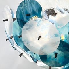 Italian White Teal Turquoise Blue Murano Glass Sputnik Half Dome Chandelier - 3987976