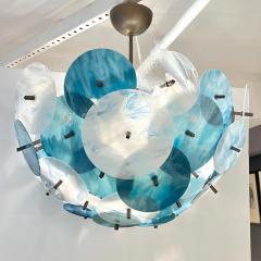 Italian White Teal Turquoise Blue Murano Glass Sputnik Half Dome Chandelier - 3987981