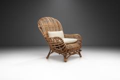 Italian Wicker Armchair with Upholstered Seat Cushion Italy 1960s - 3105330