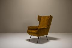 Italian Wingback Lounge Chair In Ocher And Metal Italy 1950s - 3410216