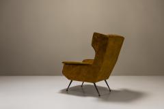 Italian Wingback Lounge Chair In Ocher And Metal Italy 1950s - 3410219