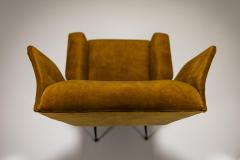 Italian Wingback Lounge Chair In Ocher And Metal Italy 1950s - 3410221