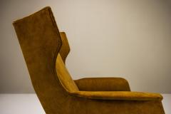 Italian Wingback Lounge Chair In Ocher And Metal Italy 1950s - 3410227