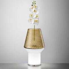 Italian Wireless Dimmable White Amber Gold Glass Portable Table Lamp Lit Vase - 3952787