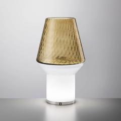 Italian Wireless Dimmable White Amber Gold Glass Portable Table Lamp Lit Vase - 3952794