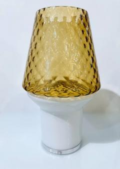 Italian Wireless Dimmable White Amber Gold Glass Portable Table Lamp Lit Vase - 3952796