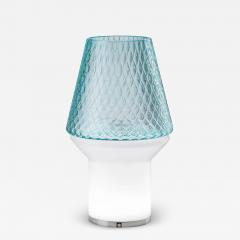 Italian Wireless Dimmable White Light Blue Glass Portable Table Lamp Lit Vase - 3953611