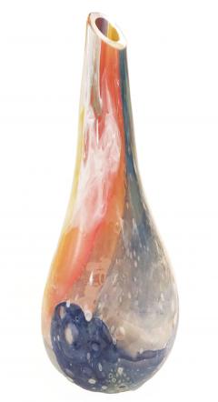 Italian Yellow Red Blue Silver Overlaid Crystal Murano Glass Sculpture Vase - 2719524