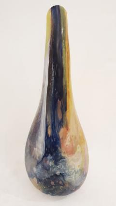 Italian Yellow Red Blue Silver Overlaid Crystal Murano Glass Sculpture Vase - 2719528