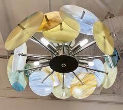 Italian Yellow White Blue Pastel Murano Glass Nickel Circular Sputnik Chandelier - 2814991