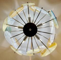 Italian Yellow White Blue Pastel Murano Glass Nickel Circular Sputnik Chandelier - 2814992