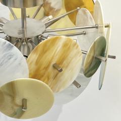 Italian Yellow White Blue Pastel Murano Glass Nickel Circular Sputnik Chandelier - 2814993