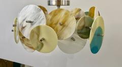 Italian Yellow White Blue Pastel Murano Glass Nickel Circular Sputnik Chandelier - 2814994