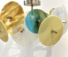 Italian Yellow White Blue Pastel Murano Glass Nickel Circular Sputnik Chandelier - 2814995