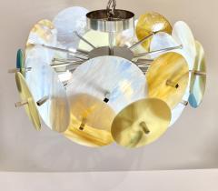 Italian Yellow White Blue Pastel Murano Glass Nickel Circular Sputnik Chandelier - 2814996