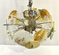 Italian Yellow White Blue Pastel Murano Glass Nickel Circular Sputnik Chandelier - 2814997