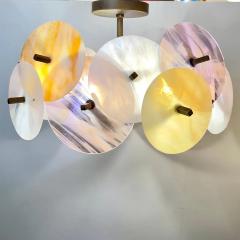 Italian Yellow White Pink Pastel Murano Glass Bronze Circular Sputnik Chandelier - 4016466