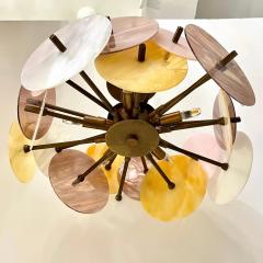 Italian Yellow White Pink Pastel Murano Glass Bronze Circular Sputnik Chandelier - 4016469