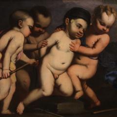 Italian antique painting cherub games from the 17th century - 4168849