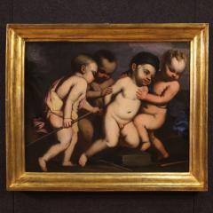 Italian antique painting cherub games from the 17th century - 4168850