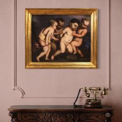 Italian antique painting cherub games from the 17th century - 4168852