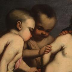 Italian antique painting cherub games from the 17th century - 4168854