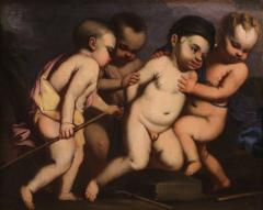 Italian antique painting cherub games from the 17th century - 4168905