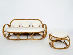 Italian bamboo sofa and stool with French boucl fabric early 1960s - 2511371