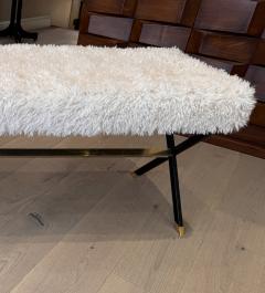 Italian bench in enamel black metal brass with fur upholstery  - 4030621