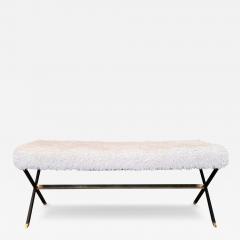 Italian bench in enamel black metal brass with fur upholstery  - 4031412